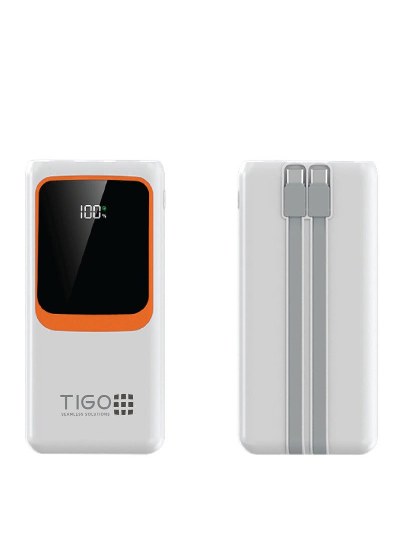 T I G O 10000mAh Super Fast Charging Power Bank With 2 Built in Cables, USB C Battery Pack 5 Outputs 4 Inputs with LED Type C Display, 22.5W Fast Charging Portable Charger Compatible with Smartphones and more White  - Image 5