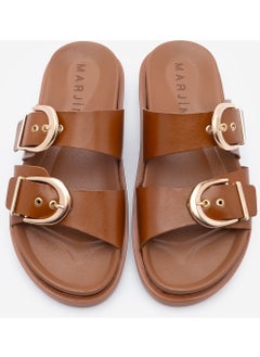 MARJIN Women's Leather Double Band Buckled Casual Slippers Gepso  - Image 4