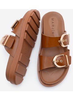 MARJIN Women's Leather Double Band Buckled Casual Slippers Gepso  - Image 5