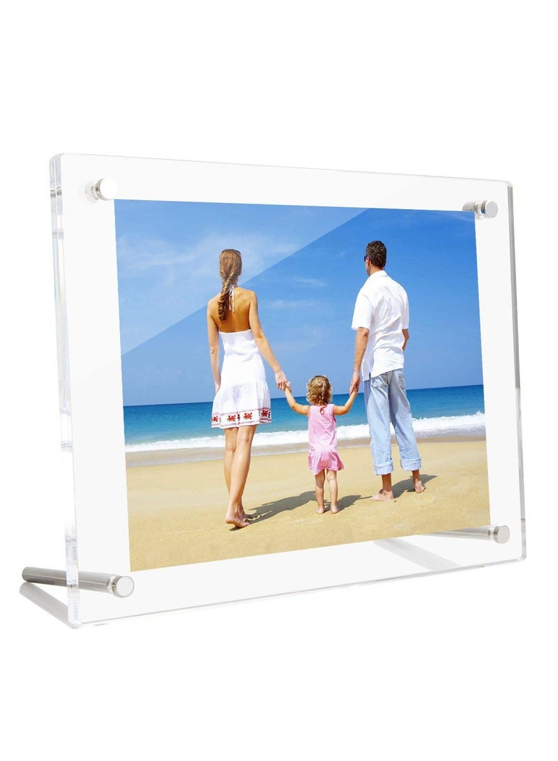 غنافوتو إطار صور مكتبي من الأكريليك الشفاف مقاس 5x7 لعرضه على الطاولة، عرض صور فوتوغرافية من زجاج شبكي غير مؤطر ومشطوف مع حامل - Image 1