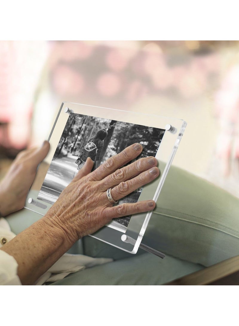 غنافوتو إطار صور مكتبي من الأكريليك الشفاف مقاس 5x7 لعرضه على الطاولة، عرض صور فوتوغرافية من زجاج شبكي غير مؤطر ومشطوف مع حامل - Image 4