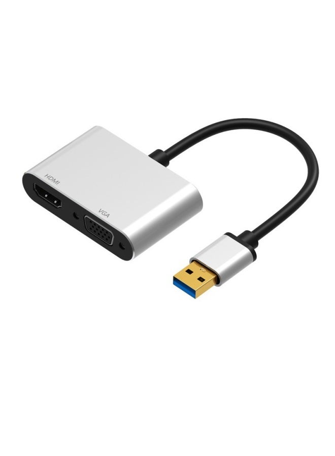 USB3.0 To HDTV VGA 1080p Laptop Desktop Split-screen HD Video Output Converter-Color:Silver - Image 1