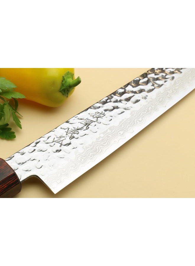 Yoshihiro VG-10 46 Layers Hammered Damascus Sujihiki Japanese Slicer Knife (9.5'' (240mm) Rosewood Handle) - Image 4