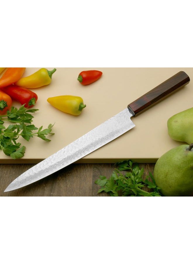 Yoshihiro VG-10 46 Layers Hammered Damascus Sujihiki Japanese Slicer Knife (9.5'' (240mm) Rosewood Handle) - Image 3