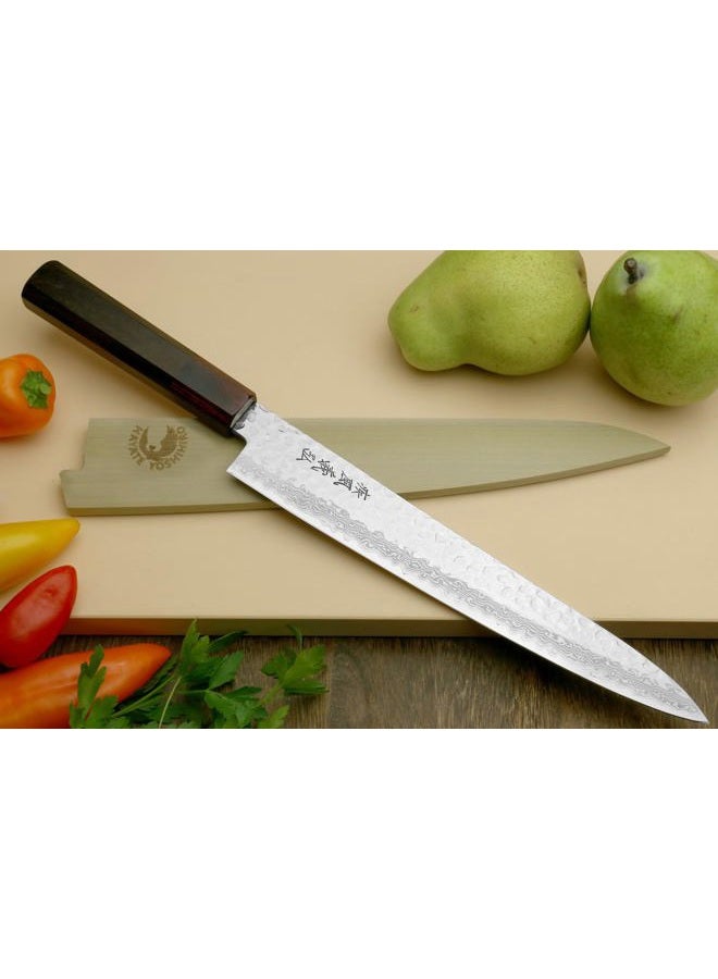 Yoshihiro VG-10 46 Layers Hammered Damascus Sujihiki Japanese Slicer Knife (9.5'' (240mm) Rosewood Handle) - Image 2