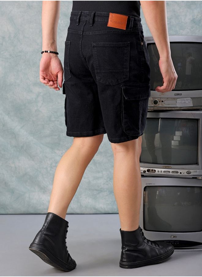 The Indian Garage Co Men G-505-CARGO SHORTS Solid Mid-Rise Denim Cargo Shorts  - Image 2