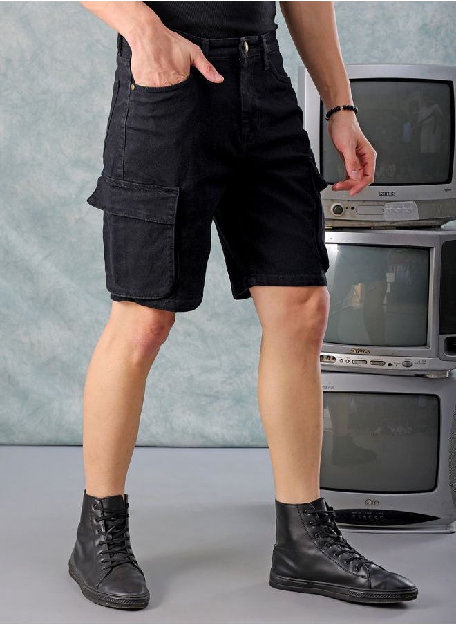 The Indian Garage Co Men G-505-CARGO SHORTS Solid Mid-Rise Denim Cargo Shorts  - Image 4