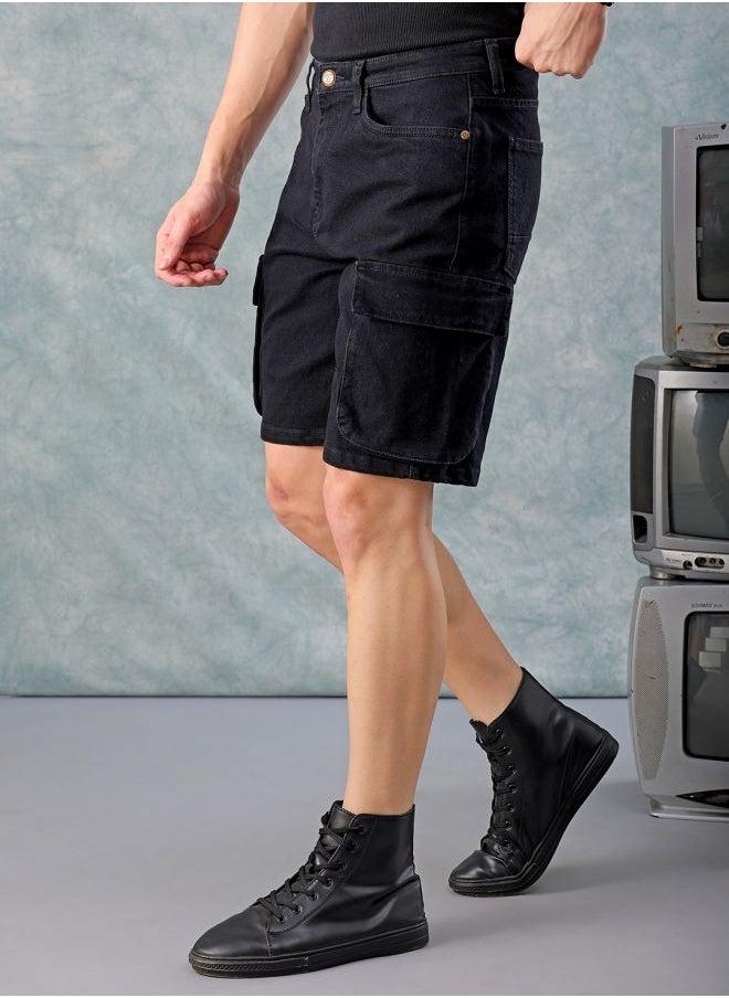 The Indian Garage Co Men G-505-CARGO SHORTS Solid Mid-Rise Denim Cargo Shorts  - Image 3