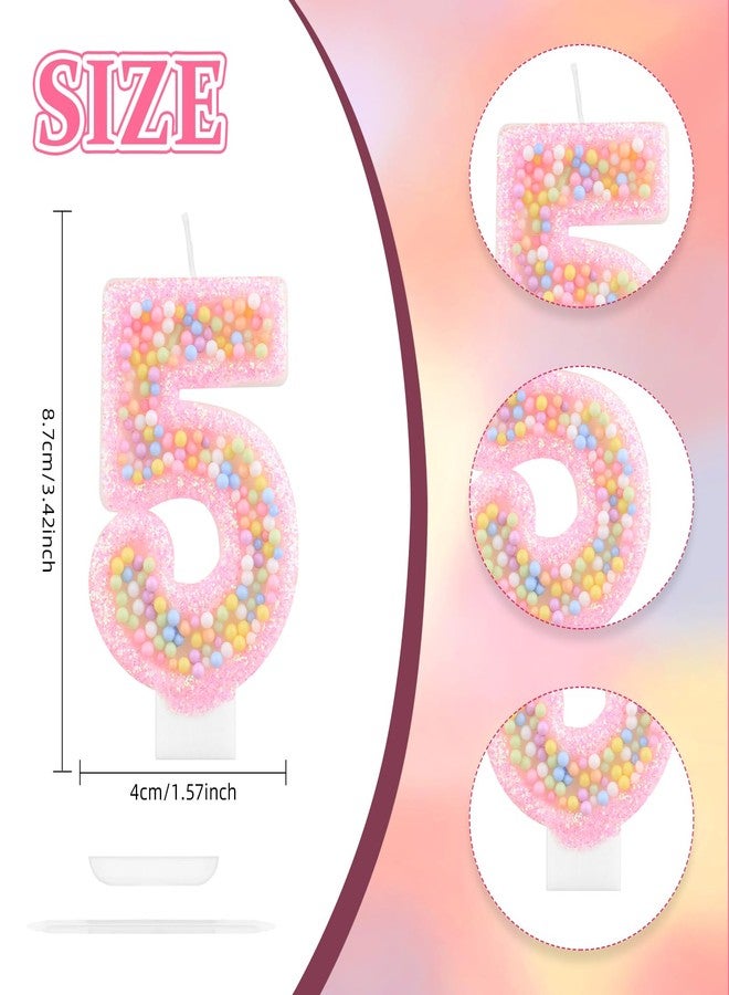 iNINGER Birthday Number Candles,Handmade Macaron 3D Flash Number 4 Candle,Suitable for Girls Macaron Pastel Rainbow Pink Cake Topper for Sweet Theme Party Decoration,Weddings,Anniversaries - Image 2