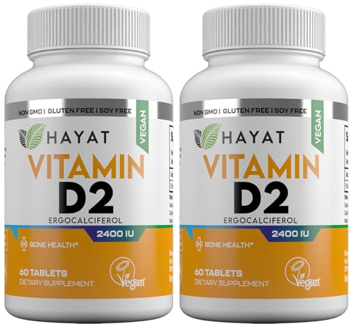 HAYAT Vitamins Vegan Natural Vitamin D 2400 IU, D2, Certified Halal (Pack of 2) - Image 1