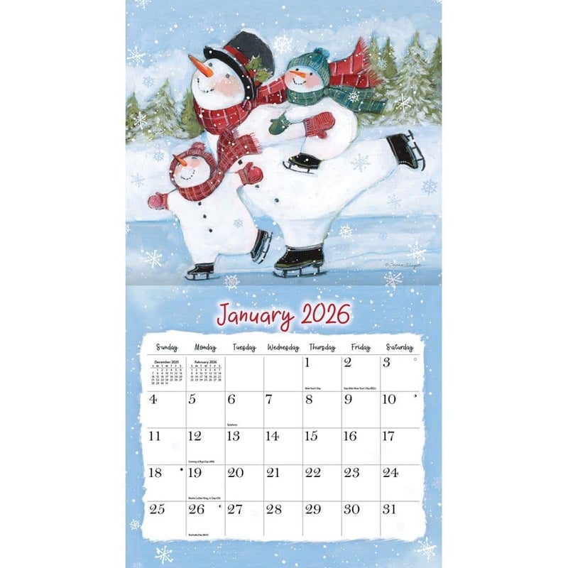 Lang Sam Snowman 2026 Wall Calendar â€“ 12-Month Calendar with Stapled Binding, Whimsical Snowman Artwork by Susan Winget, 13.4" Ã— 12" - Image 2