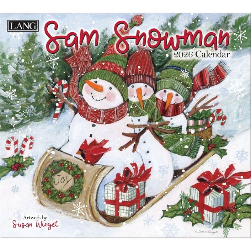 Lang Sam Snowman 2026 Wall Calendar â€“ 12-Month Calendar with Stapled Binding, Whimsical Snowman Artwork by Susan Winget, 13.4" Ã— 12" - Image 1
