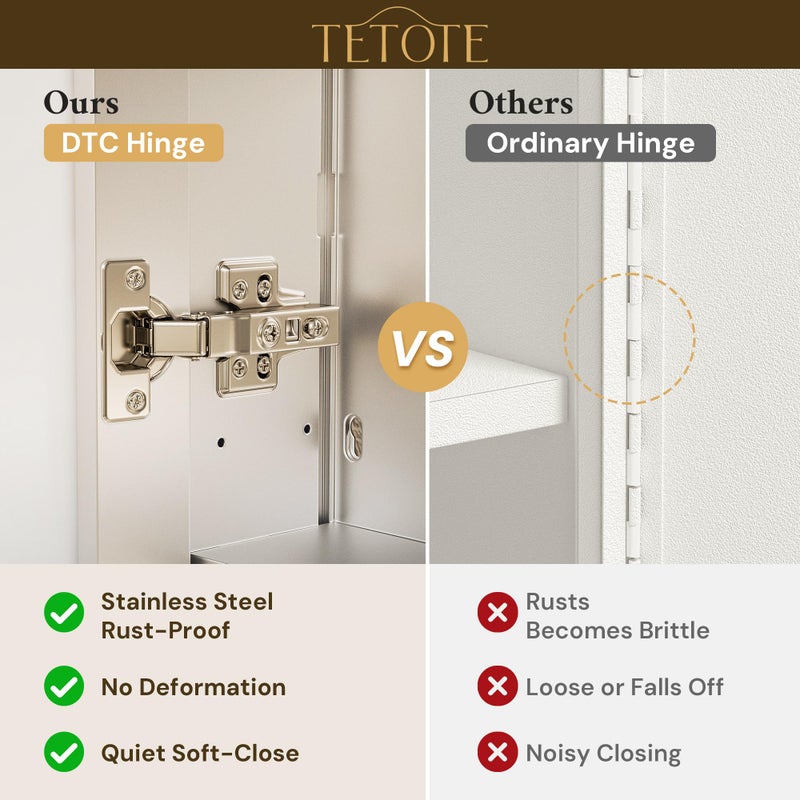 TETOTE 15 x 26 Bathroom Mirror with Storage with Tempered Beveled Mirror Silver Medicine Cabinet Aluminum Cabinet DTC Hinges, Stepless Adjustable Shelves, Recessed/Surface-Mounted - Image 4