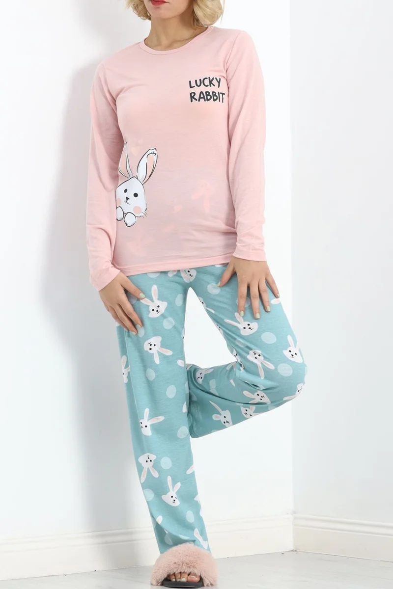 Nateli Printed Rotation Pajama Set Powderrabbit - 151.1287.