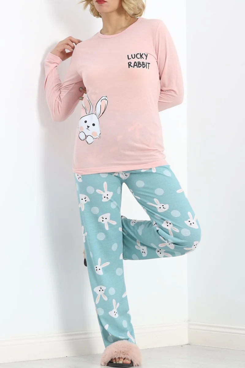 Nateli Printed Rotation Pajama Set Powderrabbit - 151.1287.