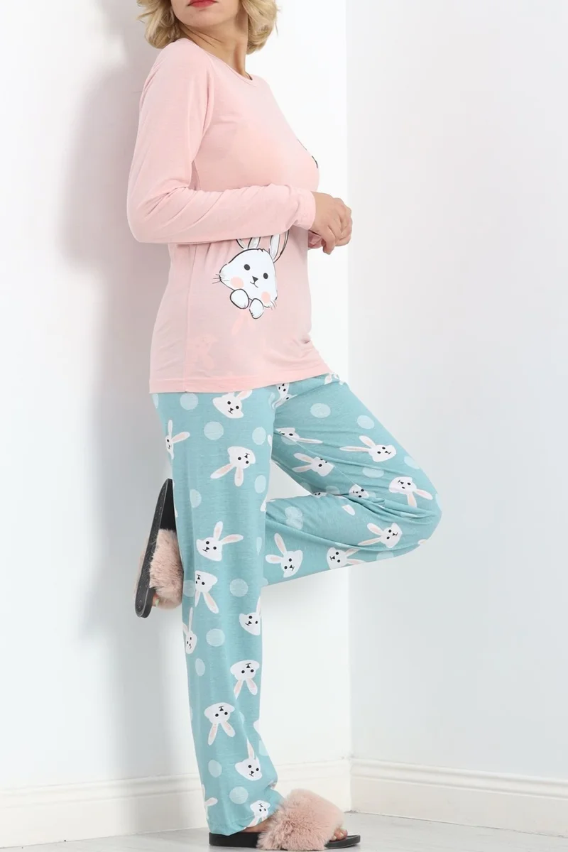 Nateli Printed Rotation Pajama Set Powderrabbit - 151.1287.