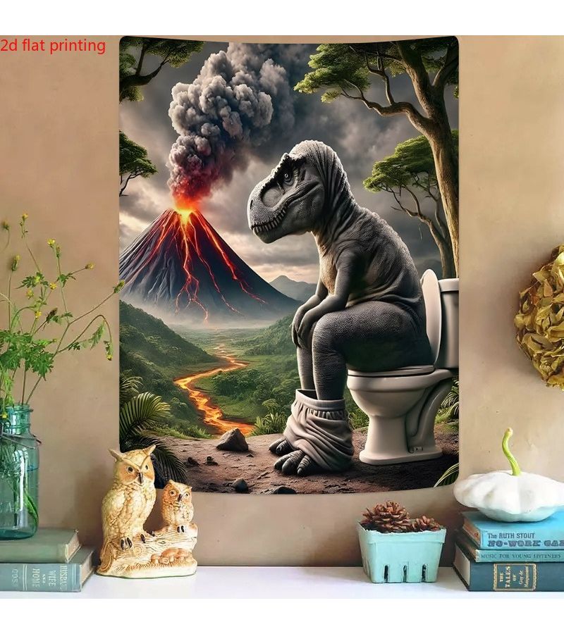 ديناصور مرحاض بركان نسيج 130x150 سم فن عبثي ديكور جدار سهل التنظيف متين - Image 2