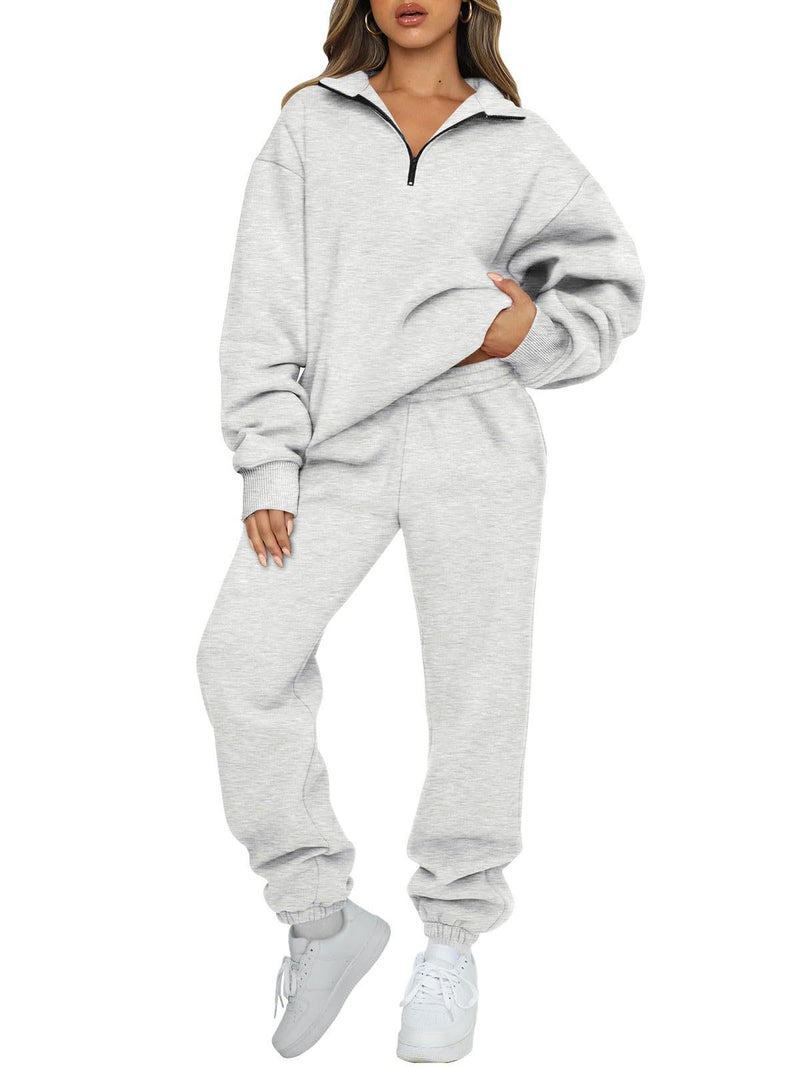 2023 New Cross-border Amazon Europe and America Hot Womens Solid Color Pocket-free Sweater Pants Sweatshirt suit Black - Image 2