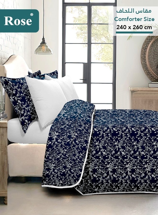 Rose Floral Comforter Set, High Quality Microfiber, 6 Pieces, Fits 200x200 cm Double Size Bed, Soft Cooling Breathable, Stylish Printed Elegance, King Size Comforter, Dark Blue - Image 3