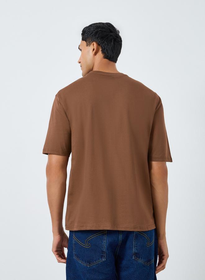 Styli Men Brown Embroidered Slogan Oversized T-Shirt - Image 4