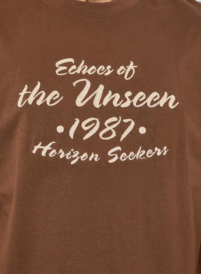 Styli Men Brown Embroidered Slogan Oversized T-Shirt - Image 3