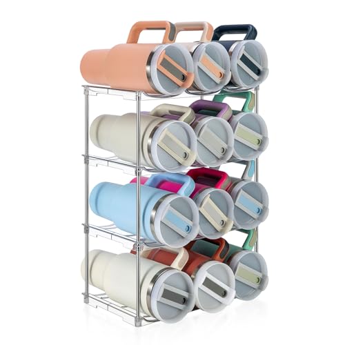 Sbosbo Water Bottle Organizer for Stanley 40 oz Tumbler Stackable Water Bottle Holder for Kitchen Fridge Cabinet Organization and Storage Plastic Wine RackDrink Bottle Holder 4 Pack Hold 12 - Image 1