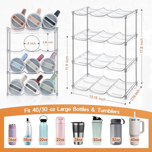 Sbosbo Water Bottle Organizer for Stanley 40 oz Tumbler Stackable Water Bottle Holder for Kitchen Fridge Cabinet Organization and Storage Plastic Wine RackDrink Bottle Holder 4 Pack Hold 12 - Image 3
