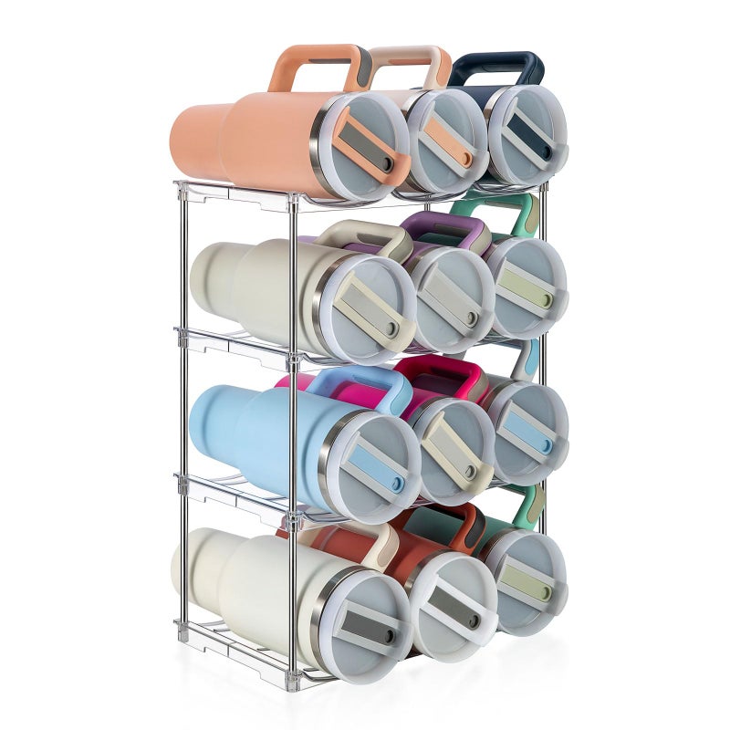Sbosbo Water Bottle Organizer for Stanley 40 oz Tumbler Stackable Water Bottle Holder for Kitchen Fridge Cabinet Organization and Storage Plastic Wine RackDrink Bottle Holder 4 Pack Hold 12 - Image 2