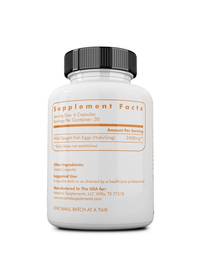 Ancestral Supplements Ancestral Supplements Wild Caught Fish Eggs, 2400mg, Omega-3 Supplement Supports Brain, Heart, Fertility and Inflammatory Health, Whole Food Source of Vitamin D, K2, and A, Non-GMO, 180 Capsules  - Image 2