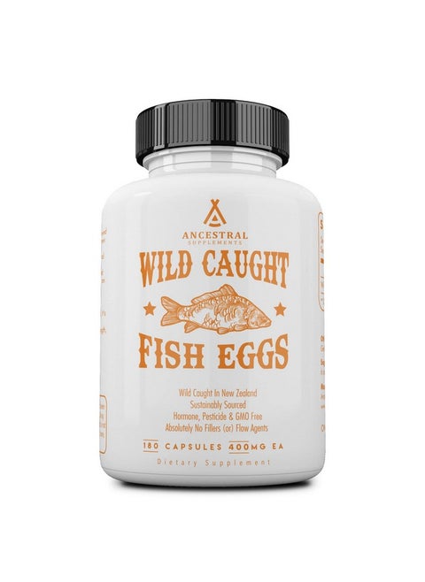 Ancestral Supplements Wild Caught Fish Eggs, 2400mg, Omega-3 Supplement Supports Brain, Heart, Fertility and Inflammatory Health, Whole Food Source of Vitamin D, K2, and A, Non-GMO, 180 Capsules