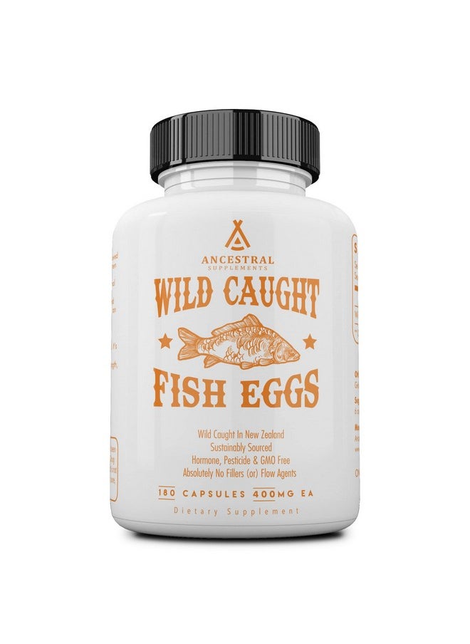 Ancestral Supplements Ancestral Supplements Wild Caught Fish Eggs, 2400mg, Omega-3 Supplement Supports Brain, Heart, Fertility and Inflammatory Health, Whole Food Source of Vitamin D, K2, and A, Non-GMO, 180 Capsules  - Image 1