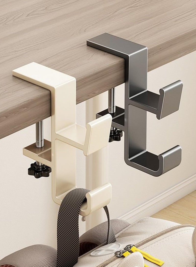 Bukela 2-Pack Aluminum Purse Hook for Desk & Table, No Drilling, Bolt-Fixed Desk Bag Hook – Strong Load-Bearing, Rounded Double Hooks for Bags/Backpacks (Cream White+Gray) - Image 1