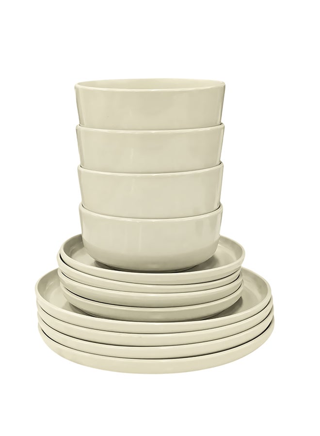 Feelings طقم عشاء من 12 قطعة من الخزف، أطباق، صحون، سلطانيات لخدمة 4 أشخاص باللون البيج - Image 5