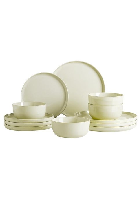 طقم عشاء من 12 قطعة من الخزف، أطباق، صحون، سلطانيات لخدمة 4 أشخاص باللون البيج