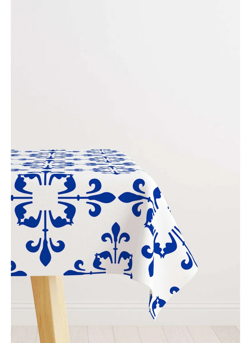 Cango Home White Blue Modern Ethnic Tile Patterned Digital Printed Tablecloth CGH567-MS