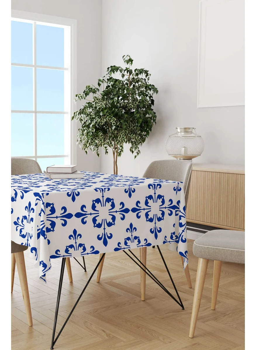 Cango Home White Blue Modern Ethnic Tile Patterned Digital Printed Tablecloth CGH567-MS