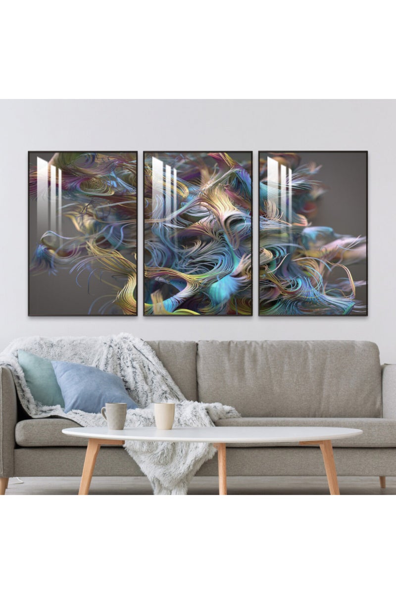 Marktna Three wooden wall painting with a frame and a clear acrylic layer - Image 1