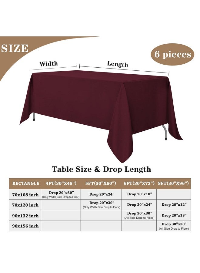 Fitable Burgundy Tablecloths for 6-8 Foot Tables, 6 Pack - 70 x 120 Inches - Reusable and Washable Table Clothes, Polyester Fabric Table Covers for Wedding, Party, Banquet - Image 5