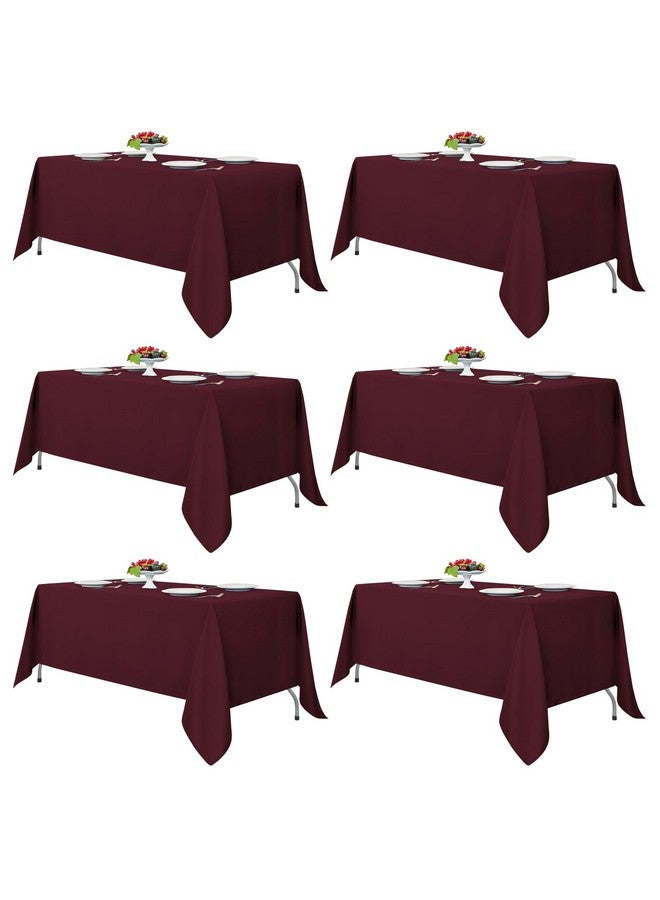 Fitable Burgundy Tablecloths for 6-8 Foot Tables, 6 Pack - 70 x 120 Inches - Reusable and Washable Table Clothes, Polyester Fabric Table Covers for Wedding, Party, Banquet - Image 1