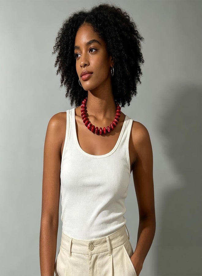 Asiamist Chunky Beaded Necklace for Women Colorful Big Bead Necklace Resin Bead Choker Necklaces Boho Minimalistic Statement Necklaces Summer Beach Chunky Jewelry Accessories (Red) - Image 3