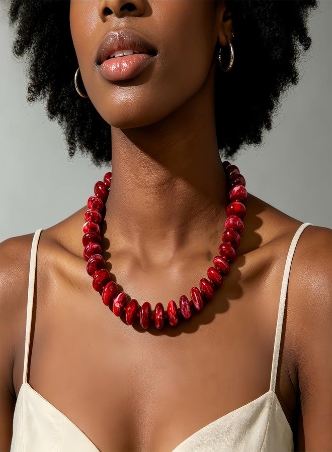 Asiamist Chunky Beaded Necklace for Women Colorful Big Bead Necklace Resin Bead Choker Necklaces Boho Minimalistic Statement Necklaces Summer Beach Chunky Jewelry Accessories (Red) - Image 2