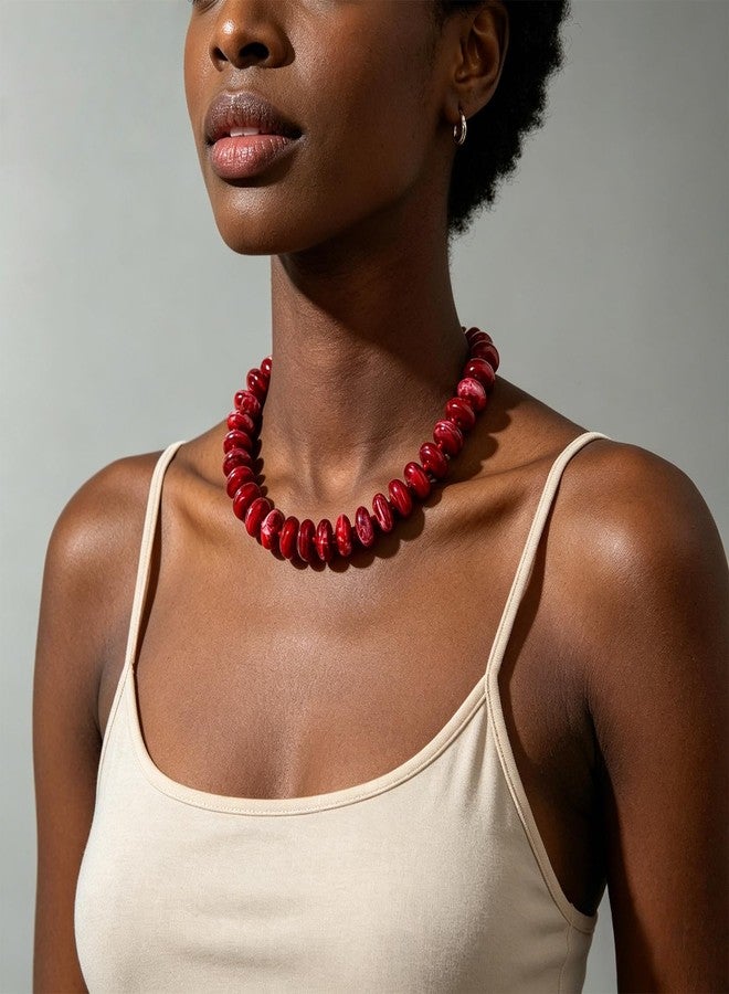 Asiamist Chunky Beaded Necklace for Women Colorful Big Bead Necklace Resin Bead Choker Necklaces Boho Minimalistic Statement Necklaces Summer Beach Chunky Jewelry Accessories (Red) - Image 4