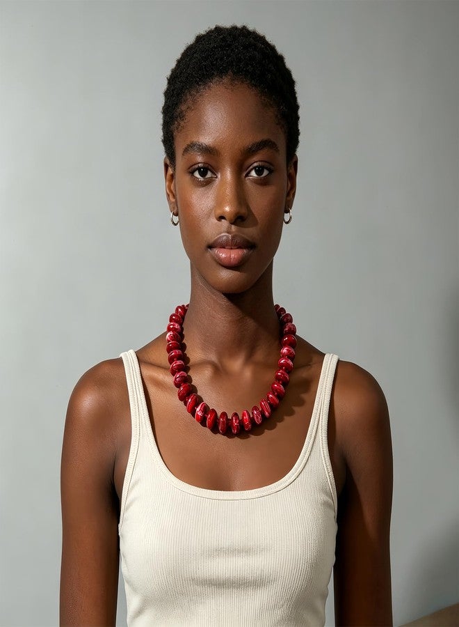 Asiamist Chunky Beaded Necklace for Women Colorful Big Bead Necklace Resin Bead Choker Necklaces Boho Minimalistic Statement Necklaces Summer Beach Chunky Jewelry Accessories (Red) - Image 5
