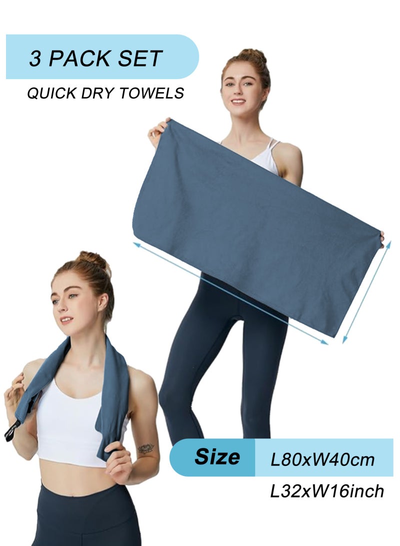 URbazaar 3 Pack Quick Drying Gym Towel 40x80CM Soft Microfiber Lightweight Sport Sweat Towel Perfect Travel Camping Towel Super Absorbent Ultra Compact for Gym Sport Yoga Backpacking Beach Swimming - Image 2