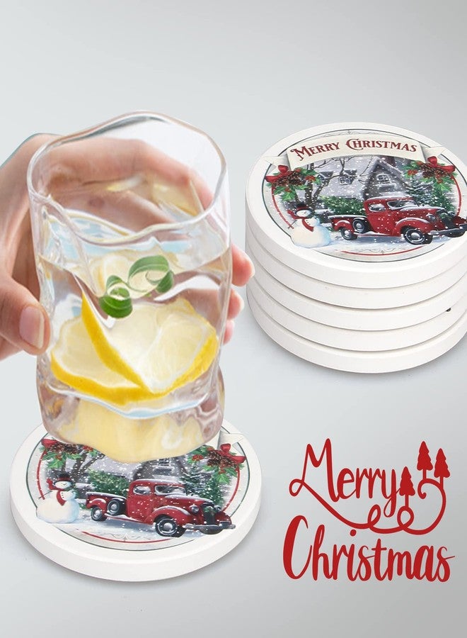 Deceram 6 Pcs Merry Christmas Absorbent Coasters Gift with Holder Cool Xmas Drink Coasters Coffee Table Decor Coster Cute Modern Cup Coaster Set Funny Vintage Bar Desk Kitchen Accessories - Image 4