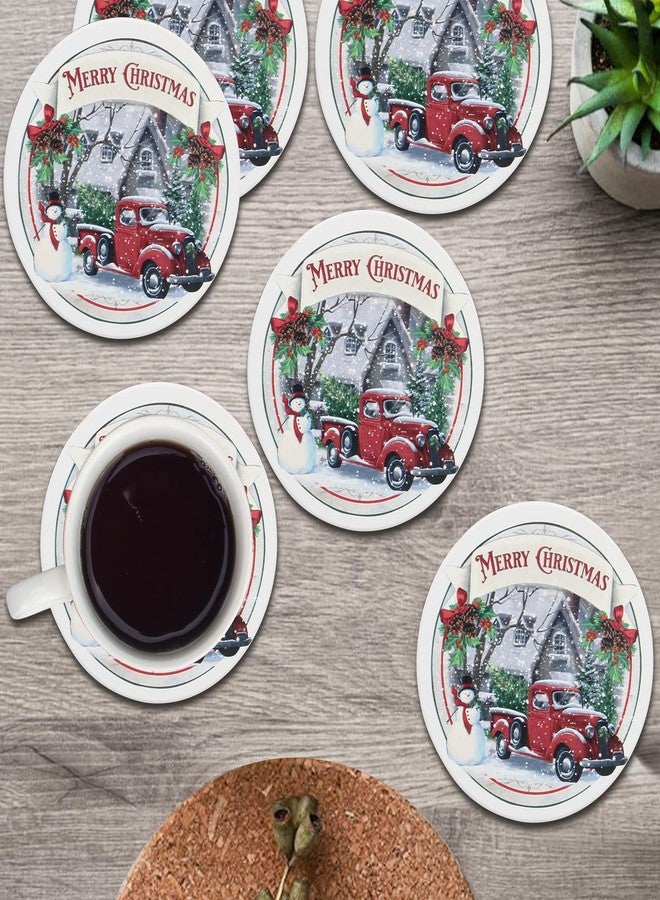Deceram 6 Pcs Merry Christmas Absorbent Coasters Gift with Holder Cool Xmas Drink Coasters Coffee Table Decor Coster Cute Modern Cup Coaster Set Funny Vintage Bar Desk Kitchen Accessories - Image 3