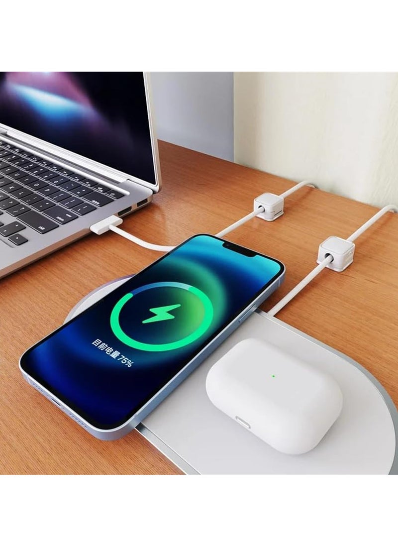 حامل تخزين منظم كابلات الشحن المغناطيسي، قطعة فنية لادارة الكيبلات، منظم حامل الاسلاك، مشابك كابل مغناطيسية، حامل سلك مغناطيسي للجوال (أبيض-6) - Image 3