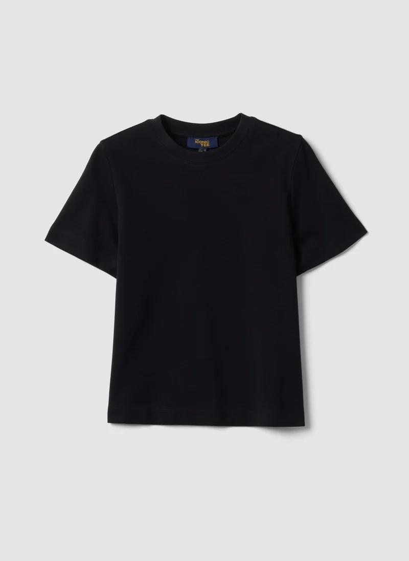 Ovs  OVS Black Relaxed-Fit Pure Cotton Short-Sleeve T-Shirt for Women | Best Price UAE