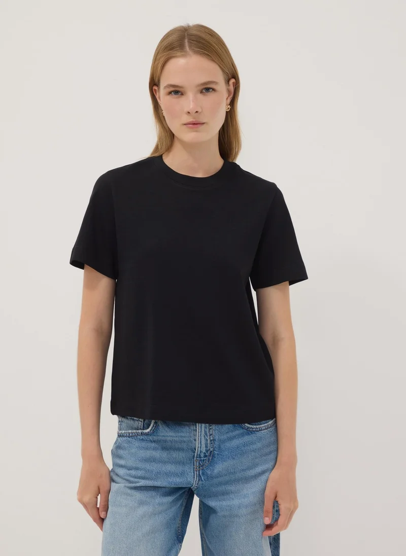او في اس OVS Black Relaxed-Fit Pure Cotton Short-Sleeve T-Shirt
