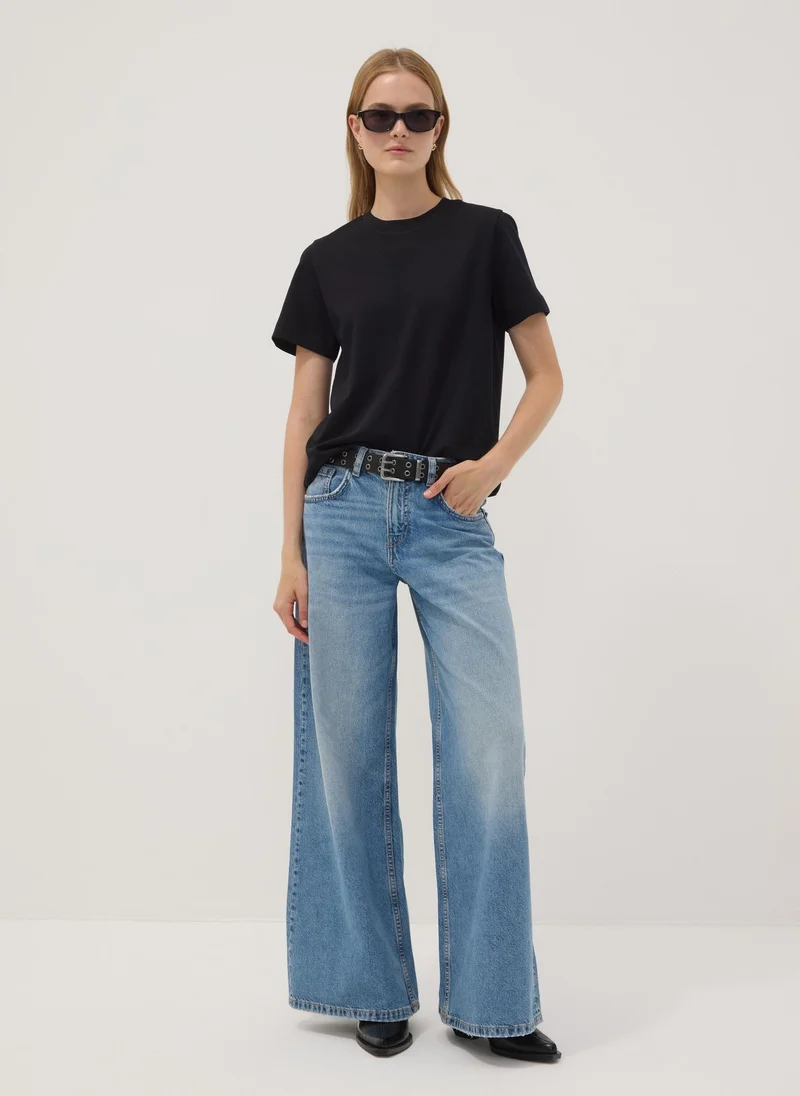 او في اس OVS Black Relaxed-Fit Pure Cotton Short-Sleeve T-Shirt
